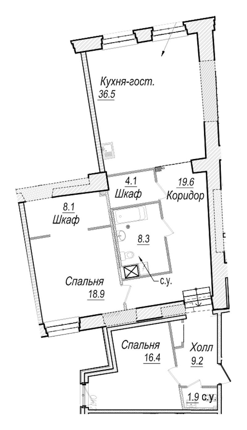 2-комнатная квартира 123 м², 3/8 эт., Комплекс апартаментов «Meltzer Hall»